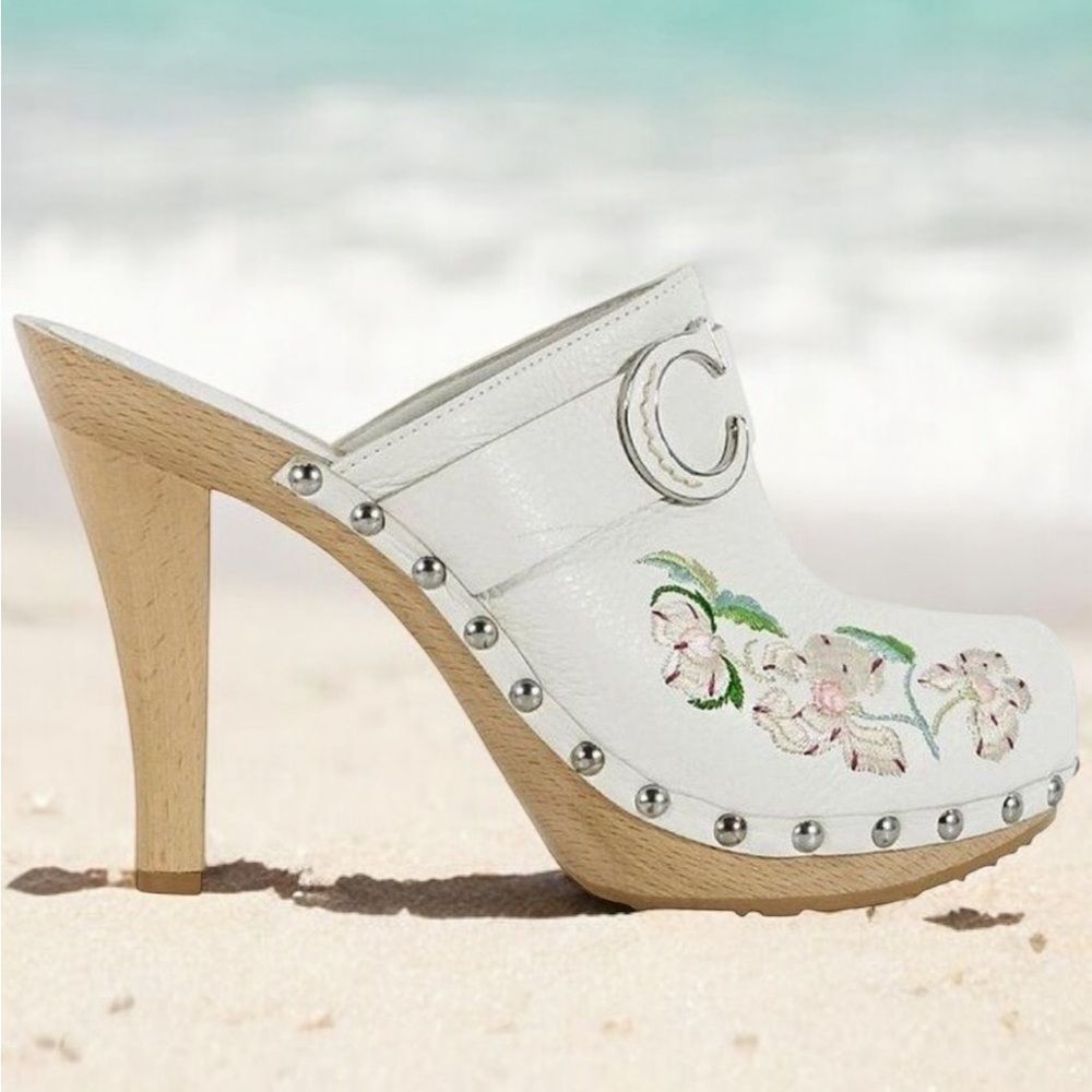 Rare Vintage DIOR by John Galliano White Embroidered Floral Print Clogs … - Picture 2 of 14